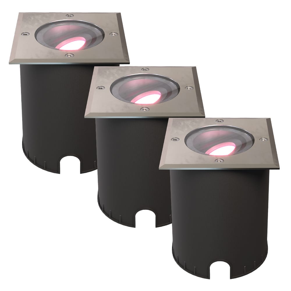 Set van 3 Cody - Smart LED Grondspot - IP67 waterdicht - 5,5 Watt 345 Lumen - Kantelbaar - Overrijdbaar - Vierkant - Wifi + Bluetooth - RGBWW - GU10 - Google Home, Amazon Alexa en Siri - RVS afbeelding