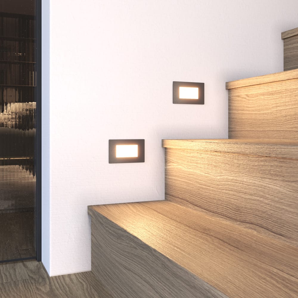 Set van 2 Dillon LED Inbouw Wandlampen 3 Watt 340 Lumen 3000K Warm wit IP54 waterdicht Voor binnen en buiten Zwart