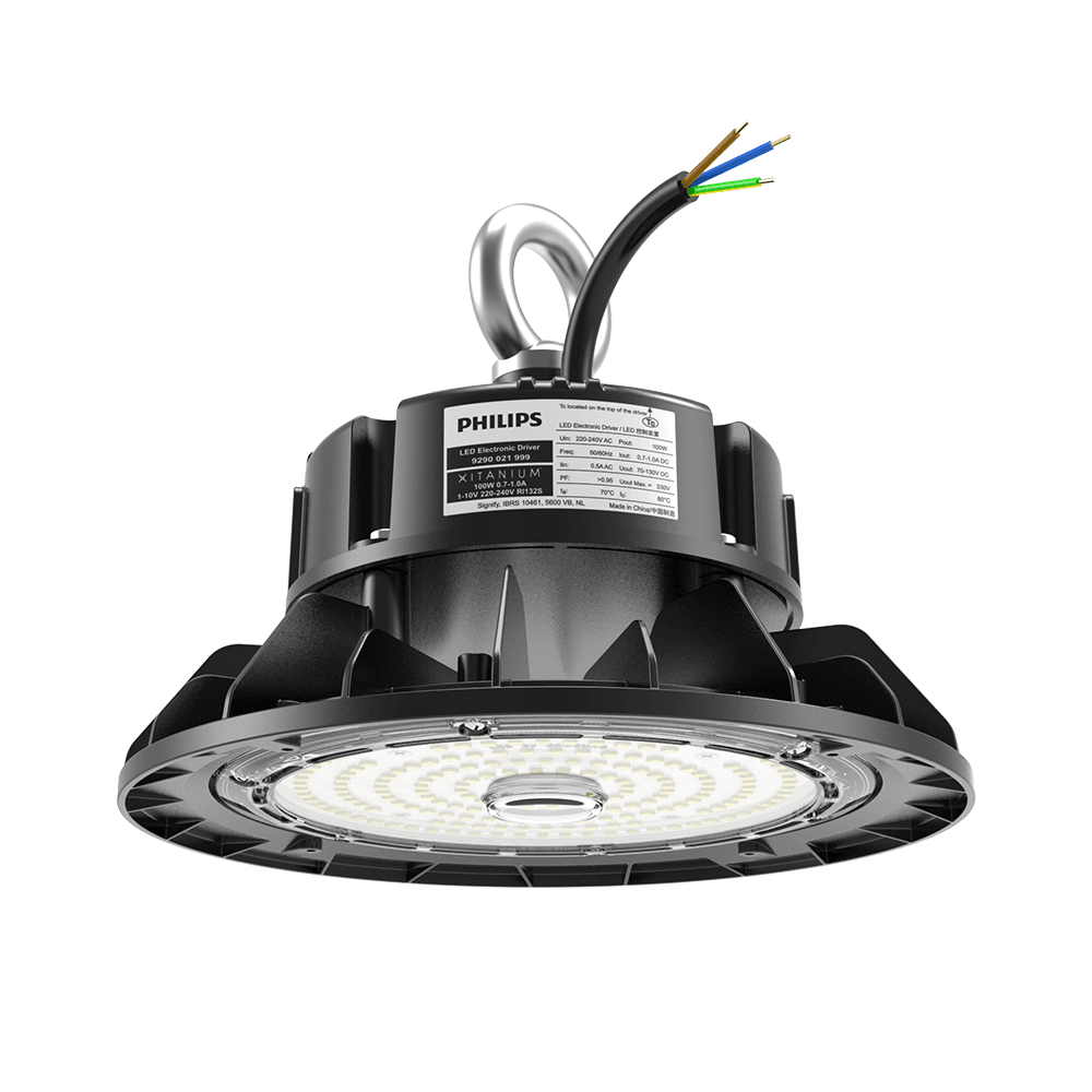 Triton - LED High Bay - 100 Watt 17.500 Lumen - 175lm/W - Samsung LED&apos;s - 6500K Daglicht wit - IP65 Waterdicht - IK09 - 1-10V Dimbaar - met Philips Driver - Ra80 afbeelding