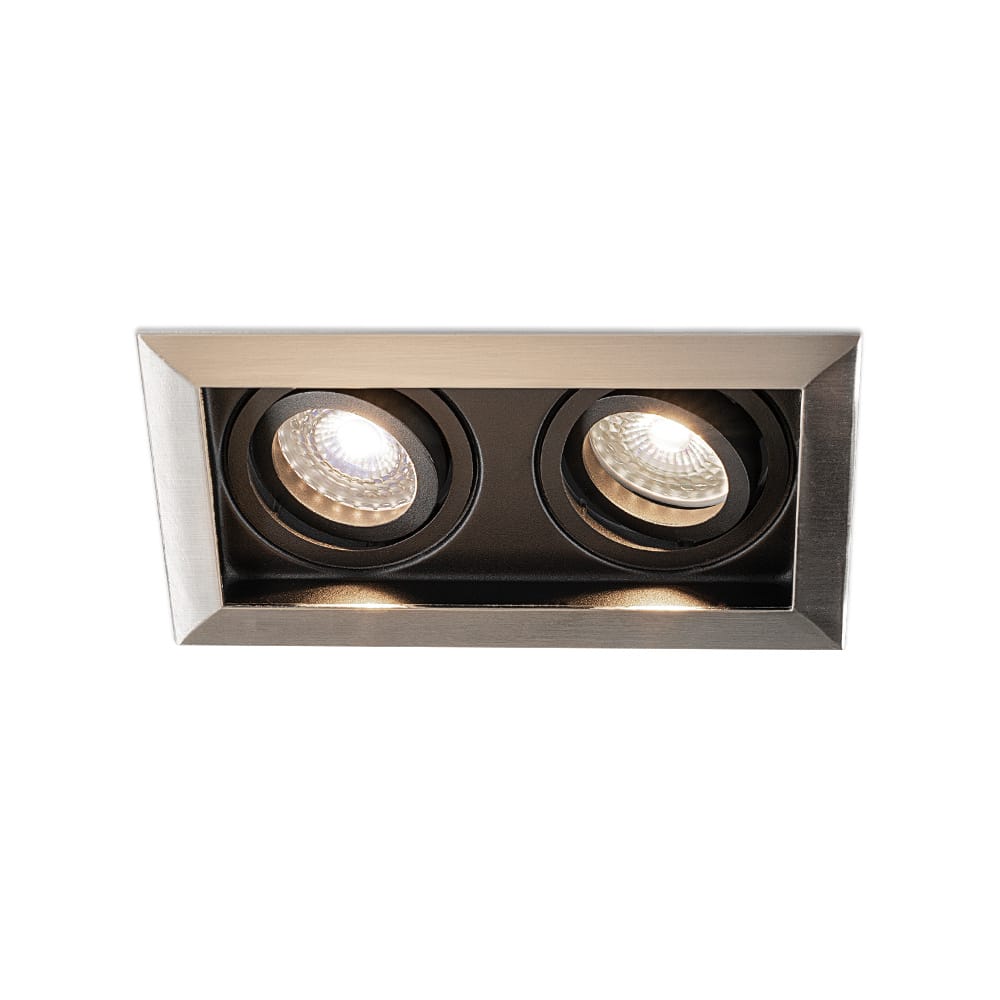 Durham - LED Inbouwspot - 10 Watt 800 lumen - 4000K Neutraal wit - Dubbel - GU10 - Kantelbaar - Verzonken - IP20 voor binnen - Rechthoek - RVS afbeelding
