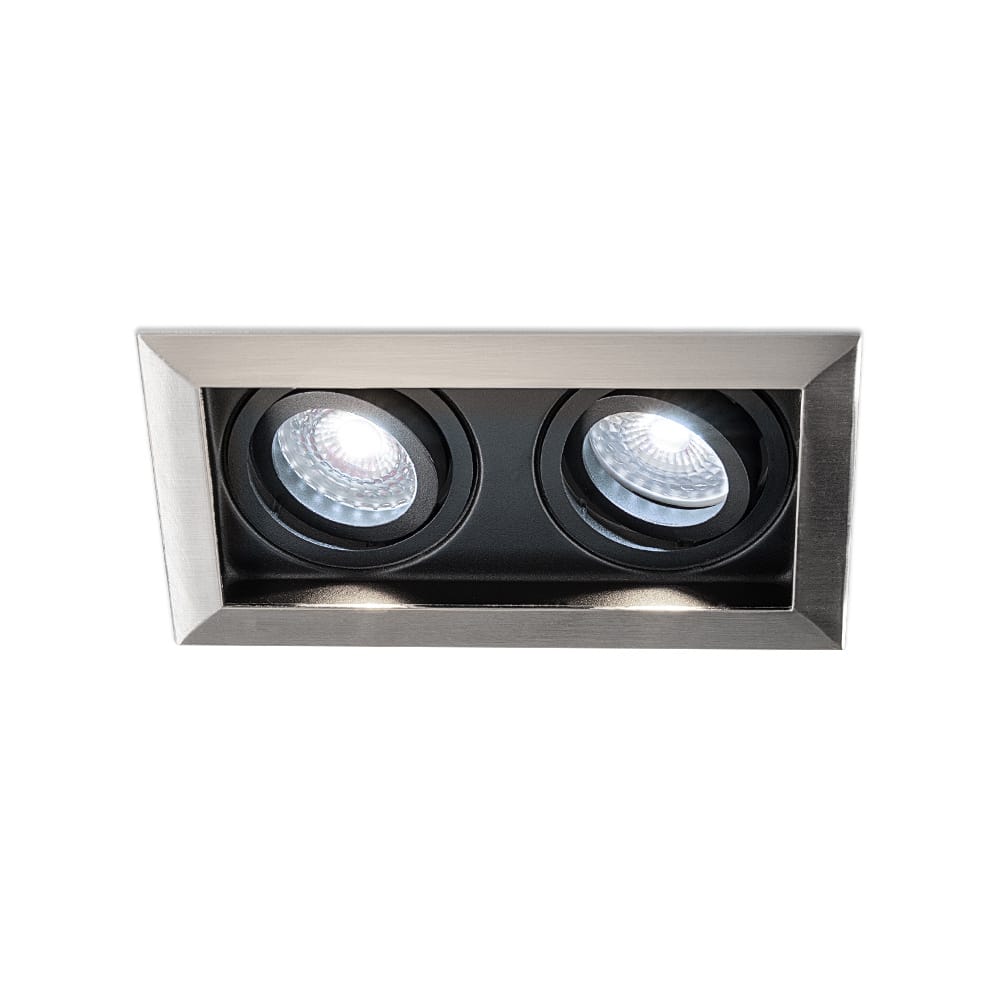 Durham - LED Inbouwspot - 10 Watt 800 lumen - 6000K Daglicht wit - Dubbel - GU10 - Kantelbaar - Verzonken - IP20 voor binnen - Rechthoek - RVS afbeelding