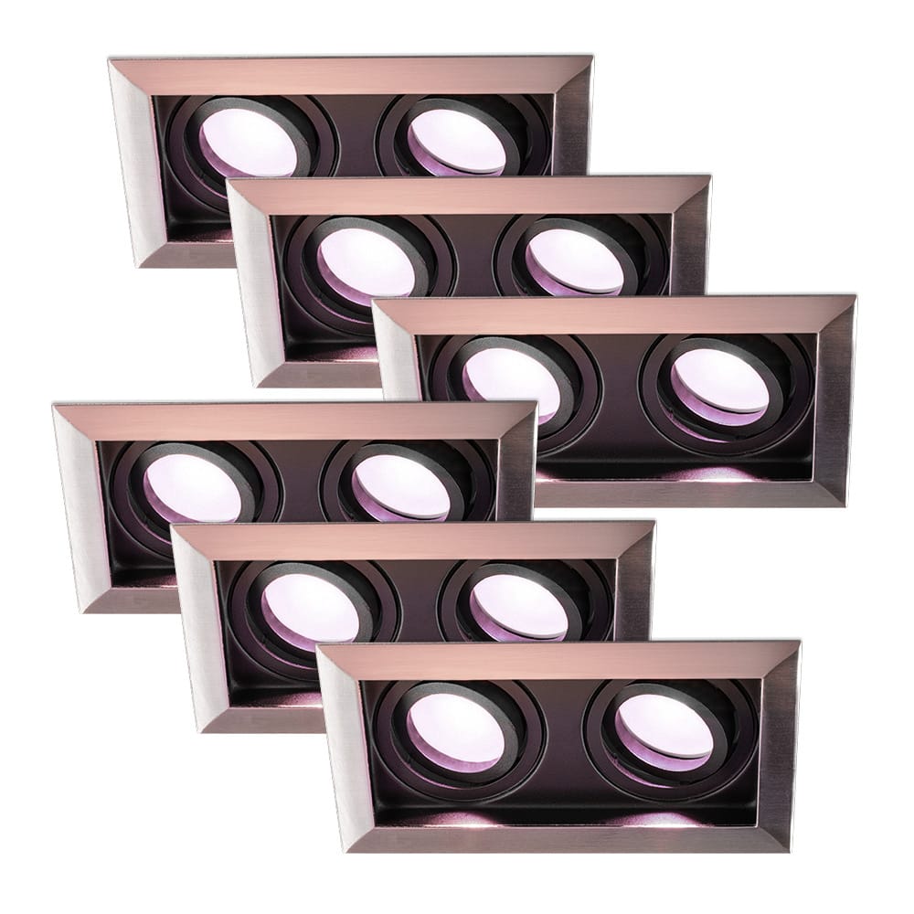 Set van 6 Durham Inbouwspots Dubbel RVS - GU10 - 4,5 Watt 350 lumen - RGB + WW - Wifi + BLE - Kantelbaar - IP20 - Rechthoek afbeelding