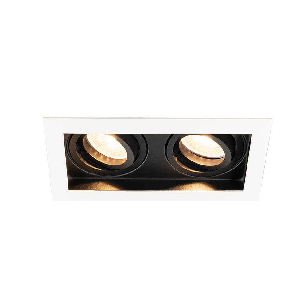 Durham - LED Inbouwspot - 8 watt 690 lumen - 2700K Warm wit - Dubbel - GU10 - Kantelbaar - IP20 voor binnen - Rechthoek - Wit/Zwart afbeelding
