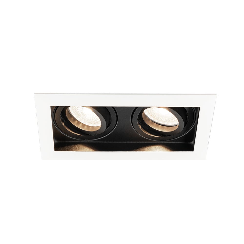 Durham - LED Inbouwspot - 10 Watt 800 lumen - 4000K Neutraal wit - Dubbel - GU10 - Kantelbaar - IP20 voor binnen - Rechthoek - Wit/Zwart afbeelding