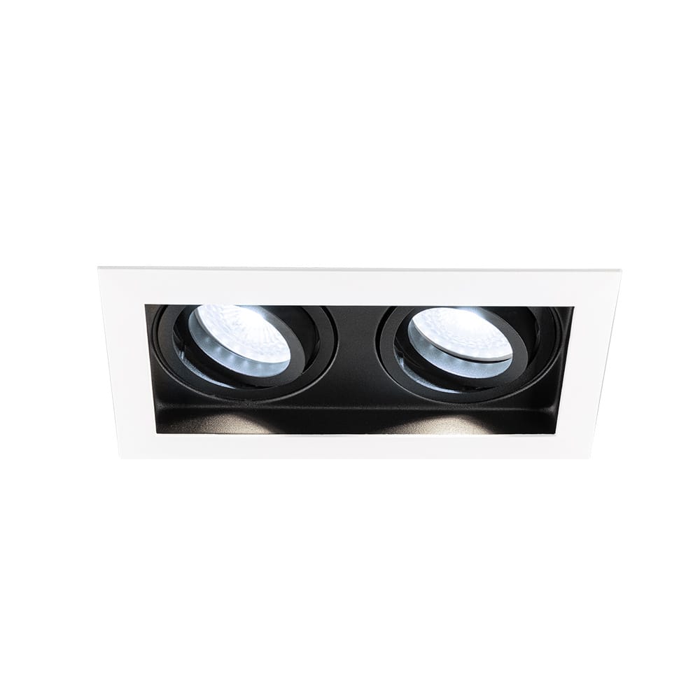 Durham - LED Inbouwspot - 10 Watt 800 lumen - 6000K Daglicht wit - Dubbel - GU10 - Kantelbaar - IP20 voor binnen - Rechthoek - Wit/Zwart afbeelding