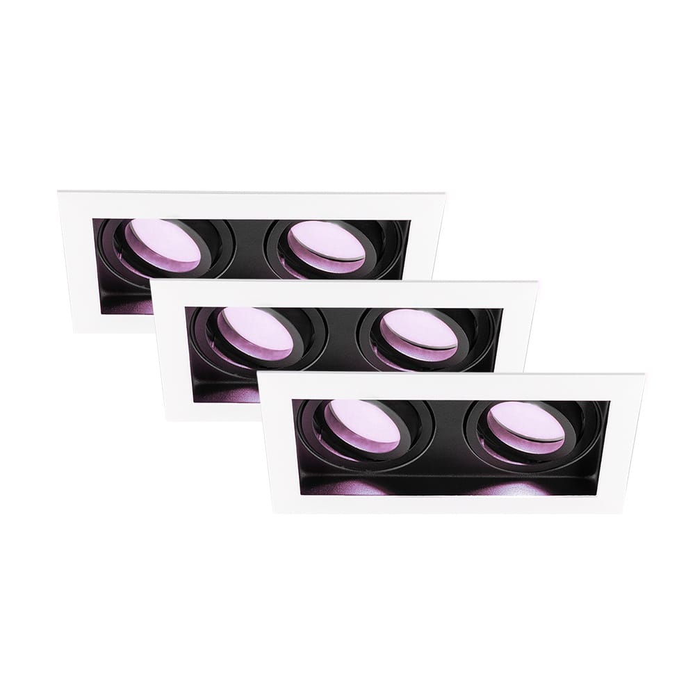 Set van 3 Durham Inbouwspots Dubbel Wit - GU10 - 4,5 Watt 350 lumen - RGB + WW - Wifi + BLE - Kantelbaar - IP20 - Rechthoek afbeelding