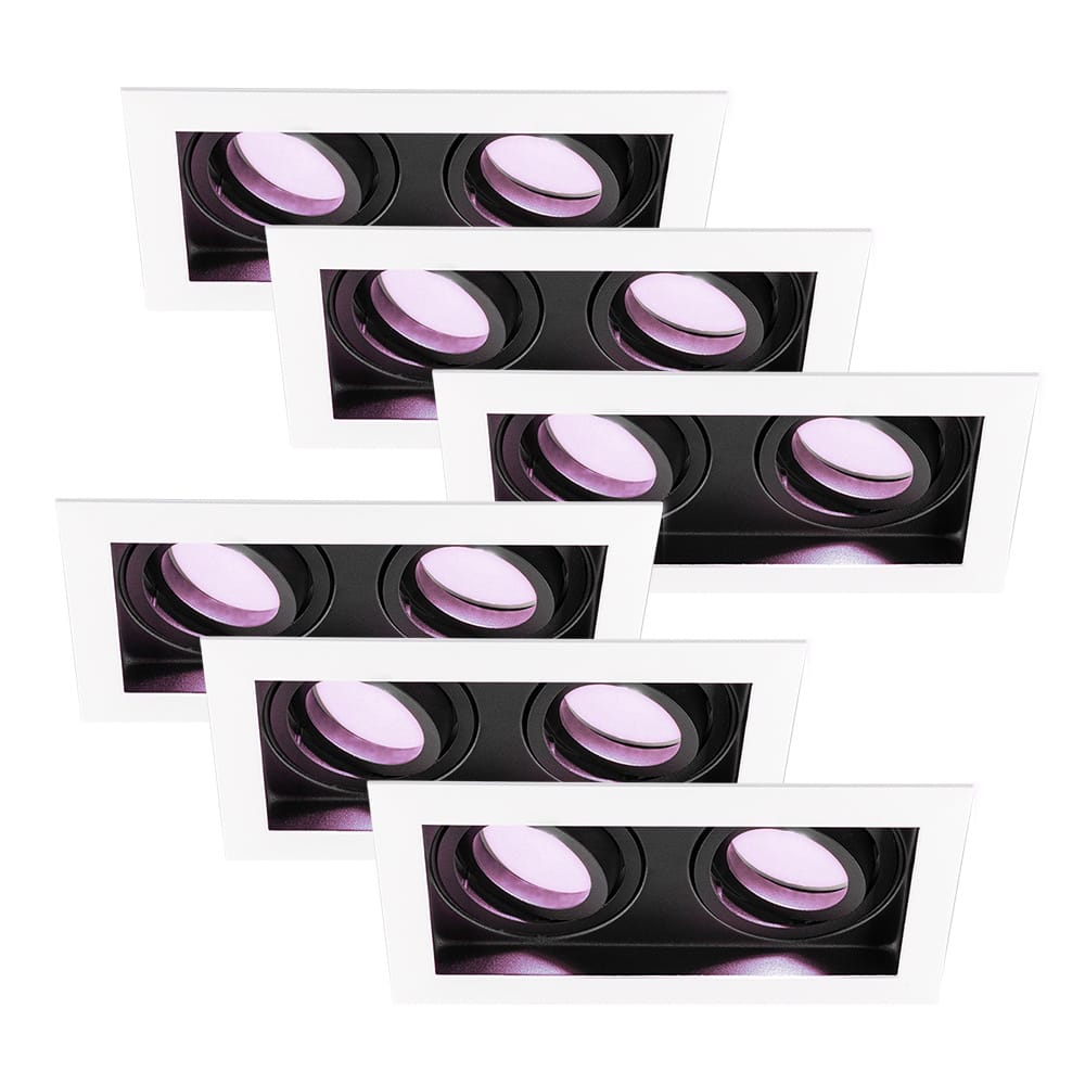 Set van 6 Durham Inbouwspots Dubbel Wit - GU10 - 4,5 Watt 350 lumen - RGB + WW - Wifi + BLE - Kantelbaar - IP20 - Rechthoek afbeelding