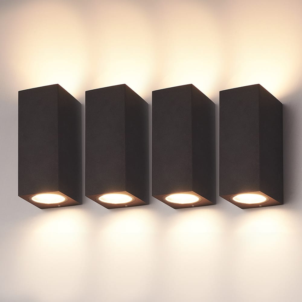 Set van 4 Selma - LED Wandlampen - Up & Down light - IP65 waterdicht - Voor binnen en buiten - Zwart - Buitenlampen afbeelding