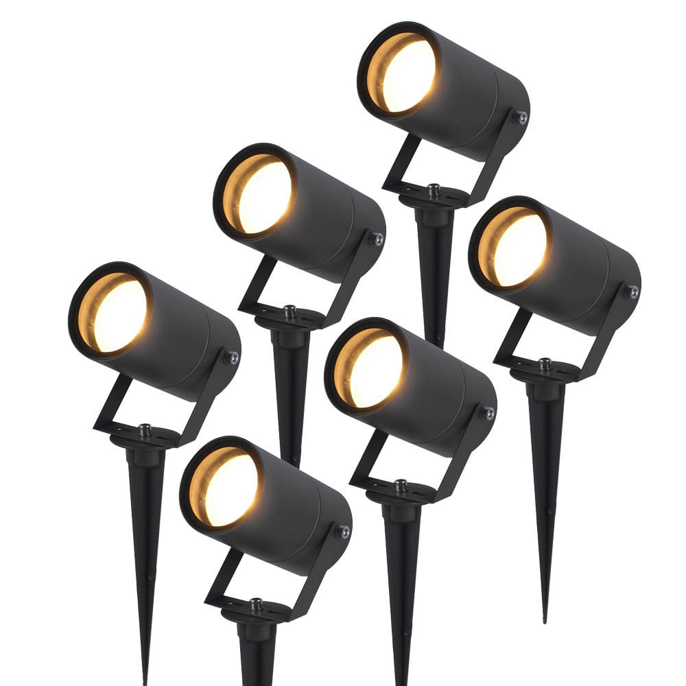 Set van 6 Spikey LED prikspots - GU10 Fitting - Dimbaar - Wandspot - IP65 voor binnen en buiten - Grondspies - Zwart afbeelding