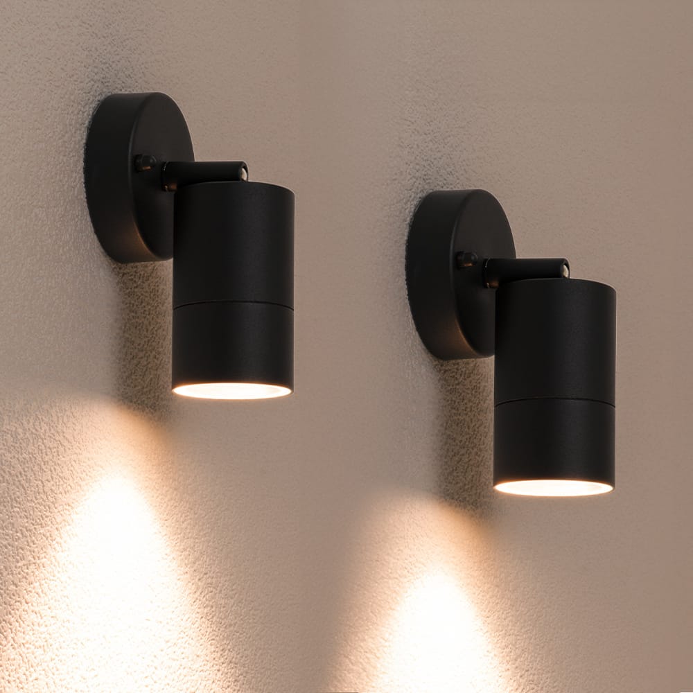 Set van 2 Lago - LED Wandlampen - 4 Watt 345 lumen - 2700K Warm wit - GU10 - Dimbaar - IP44 waterdicht - Geschikt als wandspot en plafondspot - Voor binnen en buiten - Zwart afbeelding