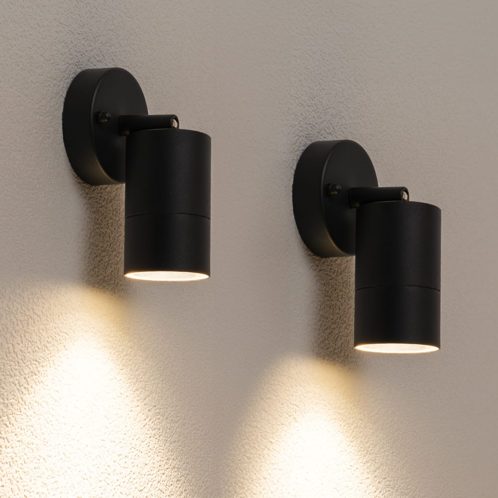 Set van 2 Lago - LED Wandlampen - 5 Watt 400 lumen - 4000K Neutraal wit - GU10 - Dimbaar - IP44 waterdicht - Geschikt als wandspot en plafondspot - Voor binnen en buiten - Zwart afbeelding