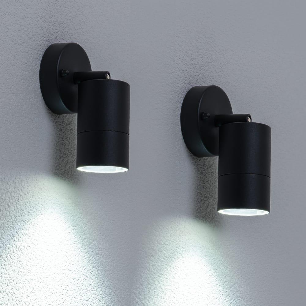 Set van 2 Lago - LED Wandlampen - 5 Watt 400 lumen - 6000K Daglicht wit - GU10 - Dimbaar - IP44 waterdicht - Geschikt als wandspot en plafondspot - Voor binnen en buiten - Zwart afbeelding