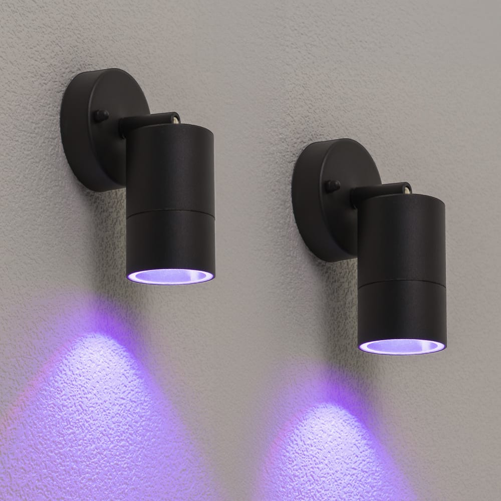 Set van 2 Lago kantelbare wandlampen - Smart - IP44 - Incl. RGBWW GU10 spotje - 4,5 Watt 350 lumen - WiFi & Bluetooth - Spotlight voor binnen en buiten - Geschikt als wandspot en plafondspot - Zwart afbeelding