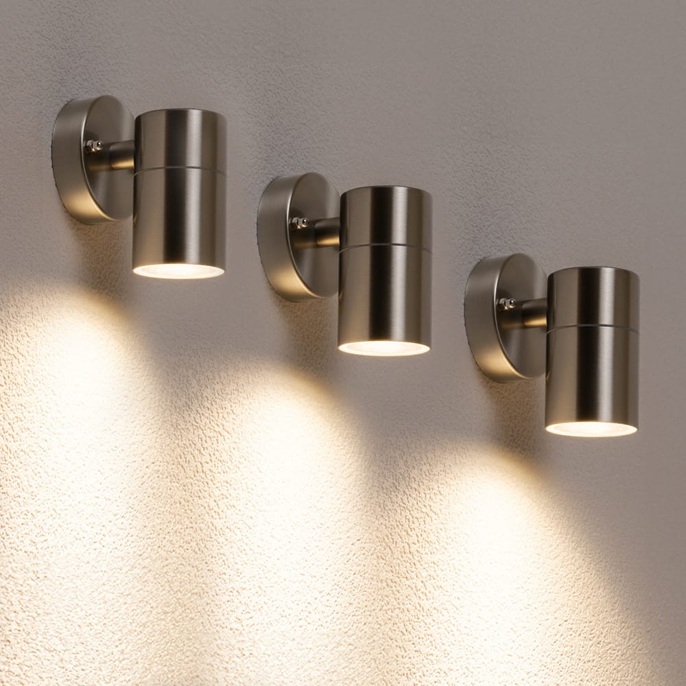 Set van 3 Mason - LED Wandlampen - 5 Watt 400 lumen - 4000K neutraal wit - GU10 - Dimbaar - IP44 waterdicht - Industriële wandlamp - Voor binnen en buiten - RVS afbeelding