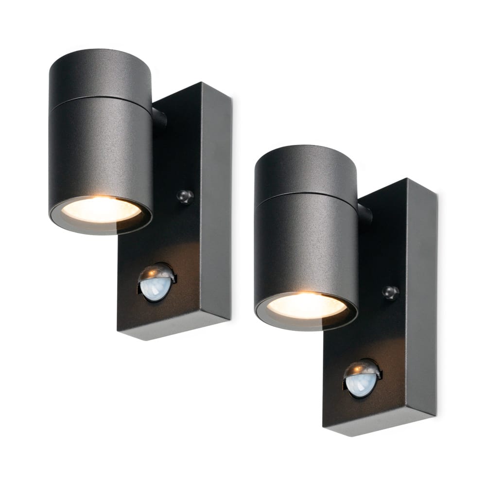 2-Pack Mason wandlampen - Zwart - Bewegingsmelder en schemerschakelaar - IP44 spatwaterdicht - Spotlight voor binnen en buiten - Exclusief GU10 lichtbron afbeelding