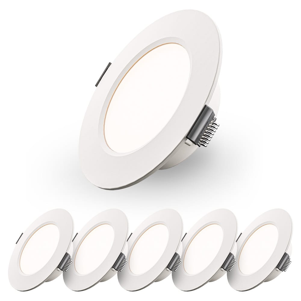 Set van 6 Georgia LED platte Inbouwspots wit 6 Watt 490lm Rond 4000K Neutraal Wit Ø120 mm IP20 voor binnen Inbouwdiepte 25mm