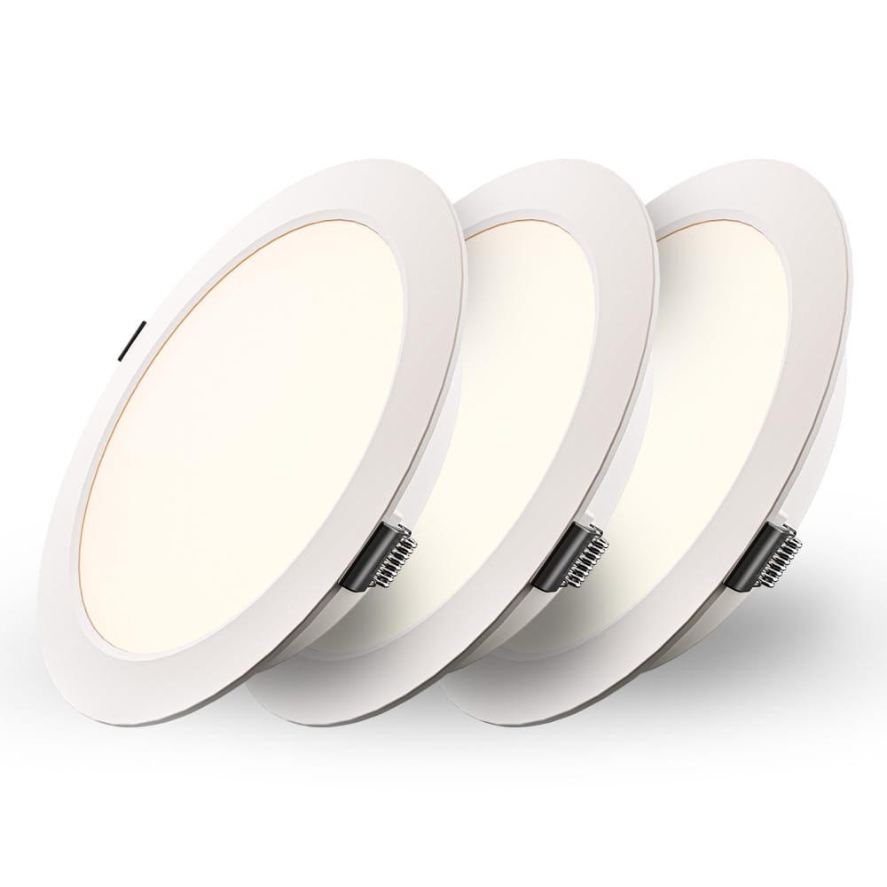 HOFTRONIC™ Set van 3 Georgia LED platte Inbouwspots wit - inbouwdiepte 25mm - 9W 820lm - Rond - 2700K warm Wit - Ø145 mm - IP20 voor binnen