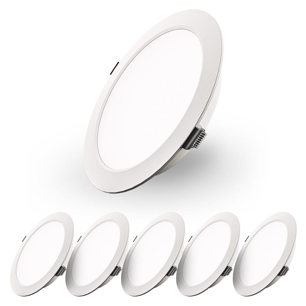 Set van 6 Georgia LED platte Inbouwspots wit - inbouwdiepte 25mm - 9W 820lm - Rond - 6500K Daglicht Wit - Ø145 mm - IP20 voor binnen afbeelding