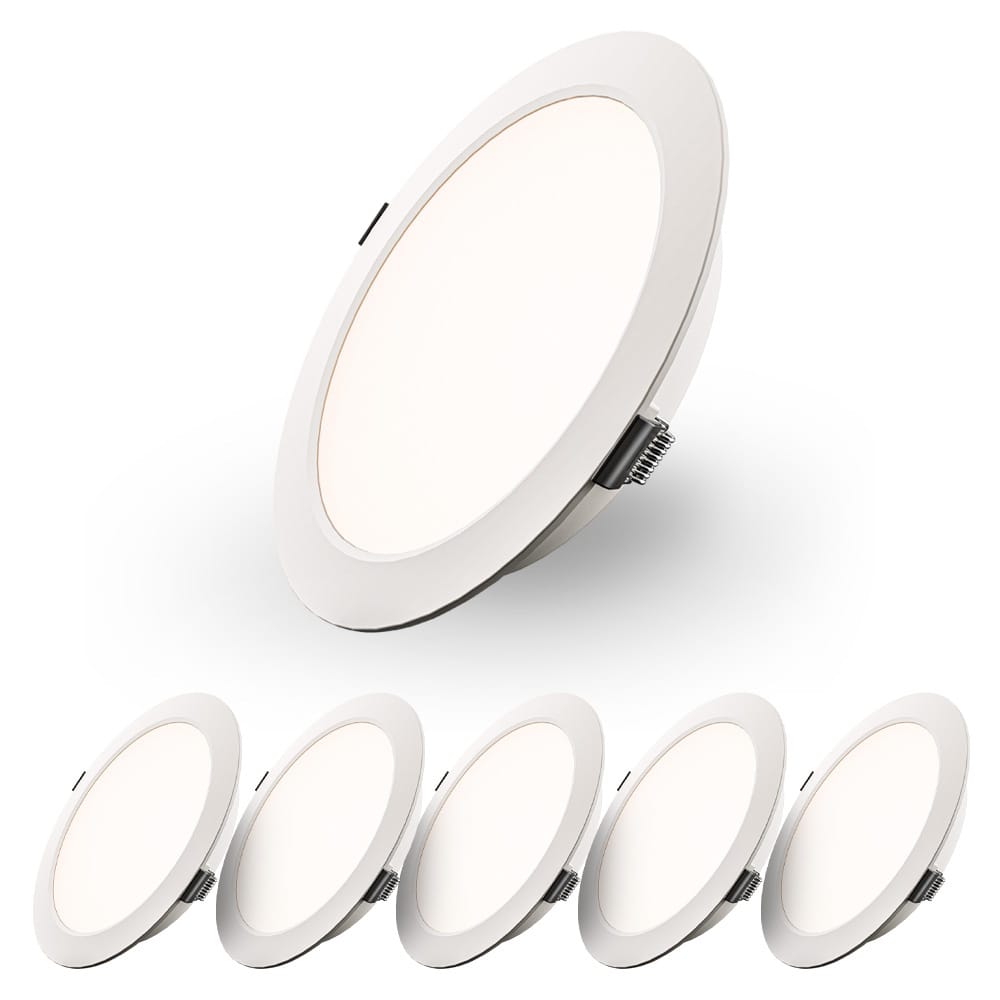 Set van 6 Georgia LED platte Inbouwspots wit - inbouwdiepte 25mm - 12W 1160lm - Rond - 4000K Neutraal Wit - Ø170 mm - IP20 voor binnen afbeelding
