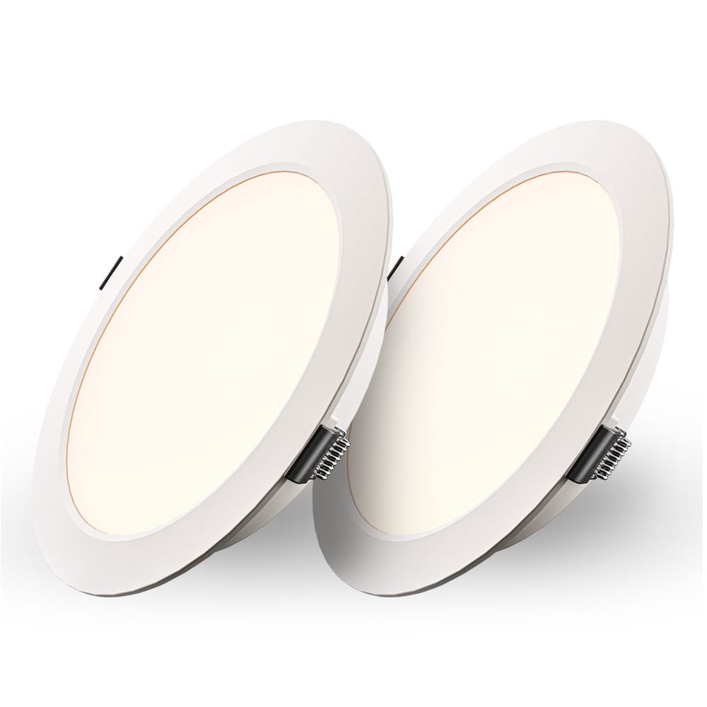 Set van 2 Georgia LED platte Inbouwspots wit - inbouwdiepte 25mm - 18 Watt 1820lm - Rond - 2700K warm Wit - Ø220 mm - IP20 voor binnen afbeelding