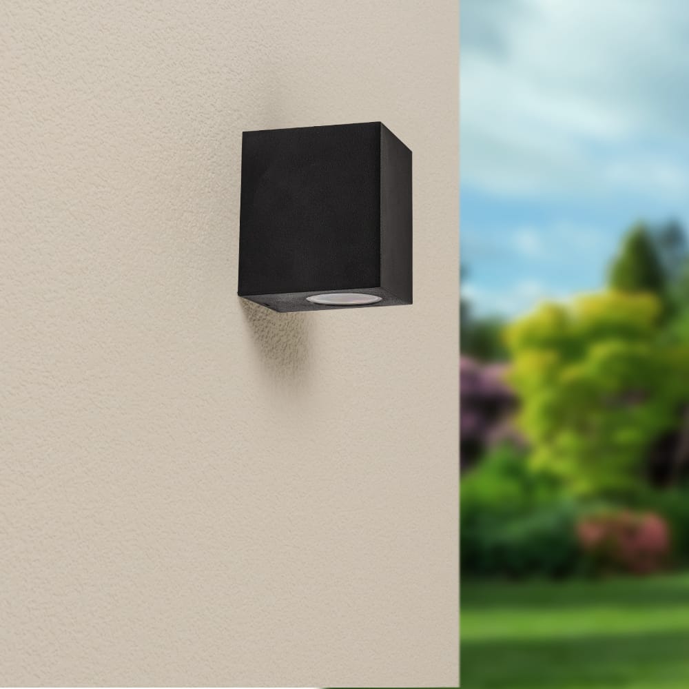 Marion - Dimbare LED wandlamp kubus - GU10 excl. lichtbron - IP44 - Zwart - Binnen en buiten - 3 jaar garantie - Polycarbonaat afbeelding