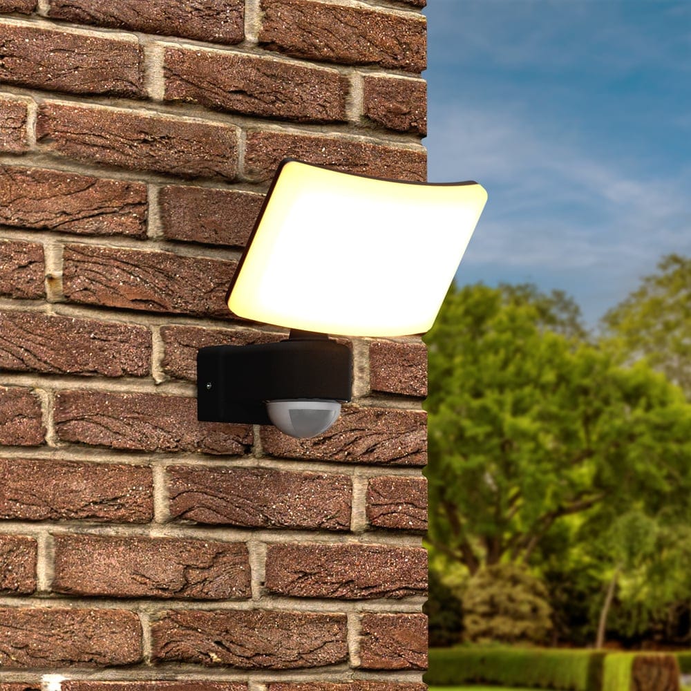 Londen - LED Wandlamp met sensor - 30 Watt 2500 Lumen - Bewegingssensor en schemerschakelaar - 3000K warm wit licht - Zwart afbeelding
