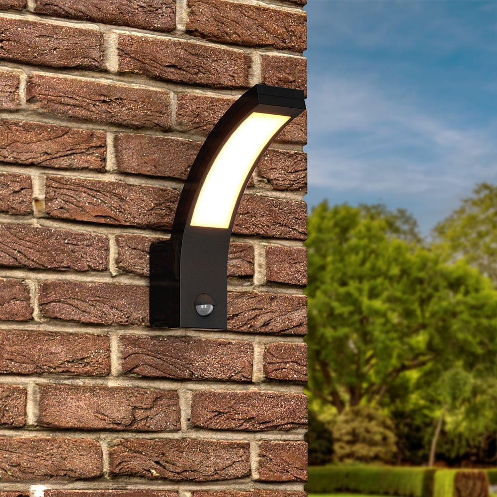 Bristol - LED Wandlamp met sensor - 10 Watt 814 Lumen - Bewegingssensor en schemerschakelaar - 3000K warm wit licht - zwart afbeelding