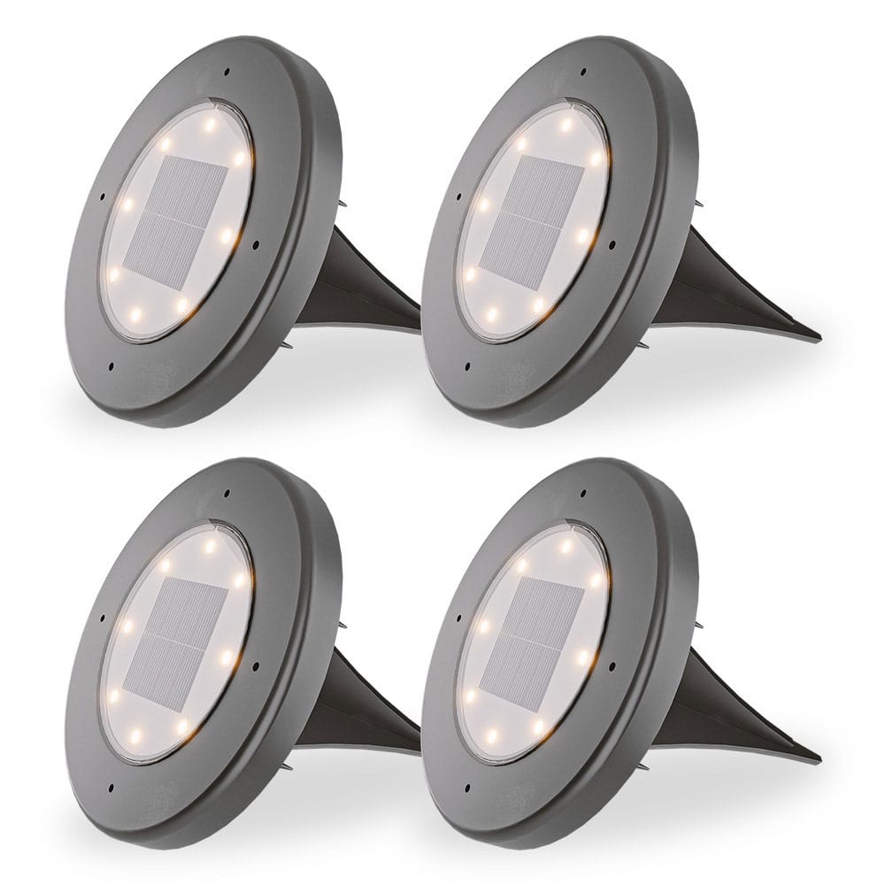Ellis 4x Solar Grondspot 8 LEDs 3000K warm wit IP65 waterdicht Zwart