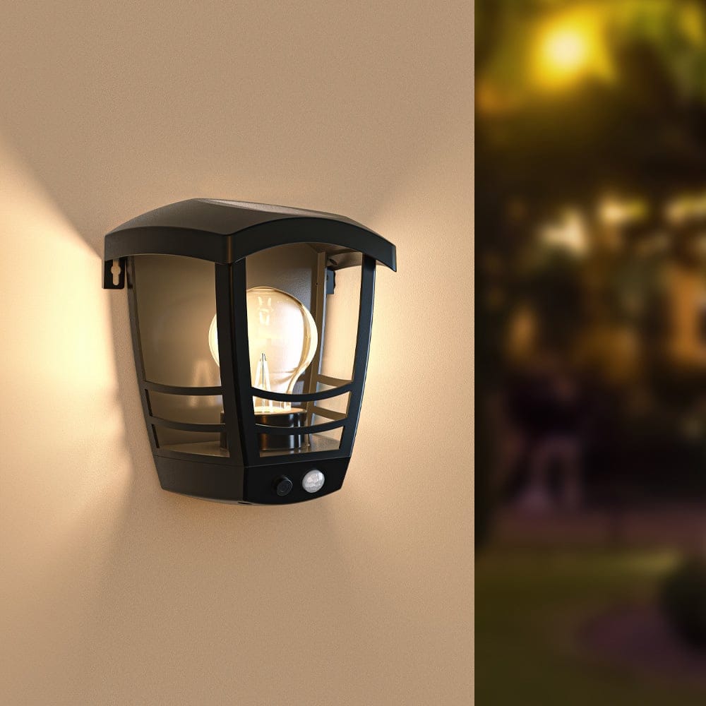 Clark - Solar wandlamp lantaarn - 3000K warm wit - IP65 waterdicht - Zwart - klassiek afbeelding
