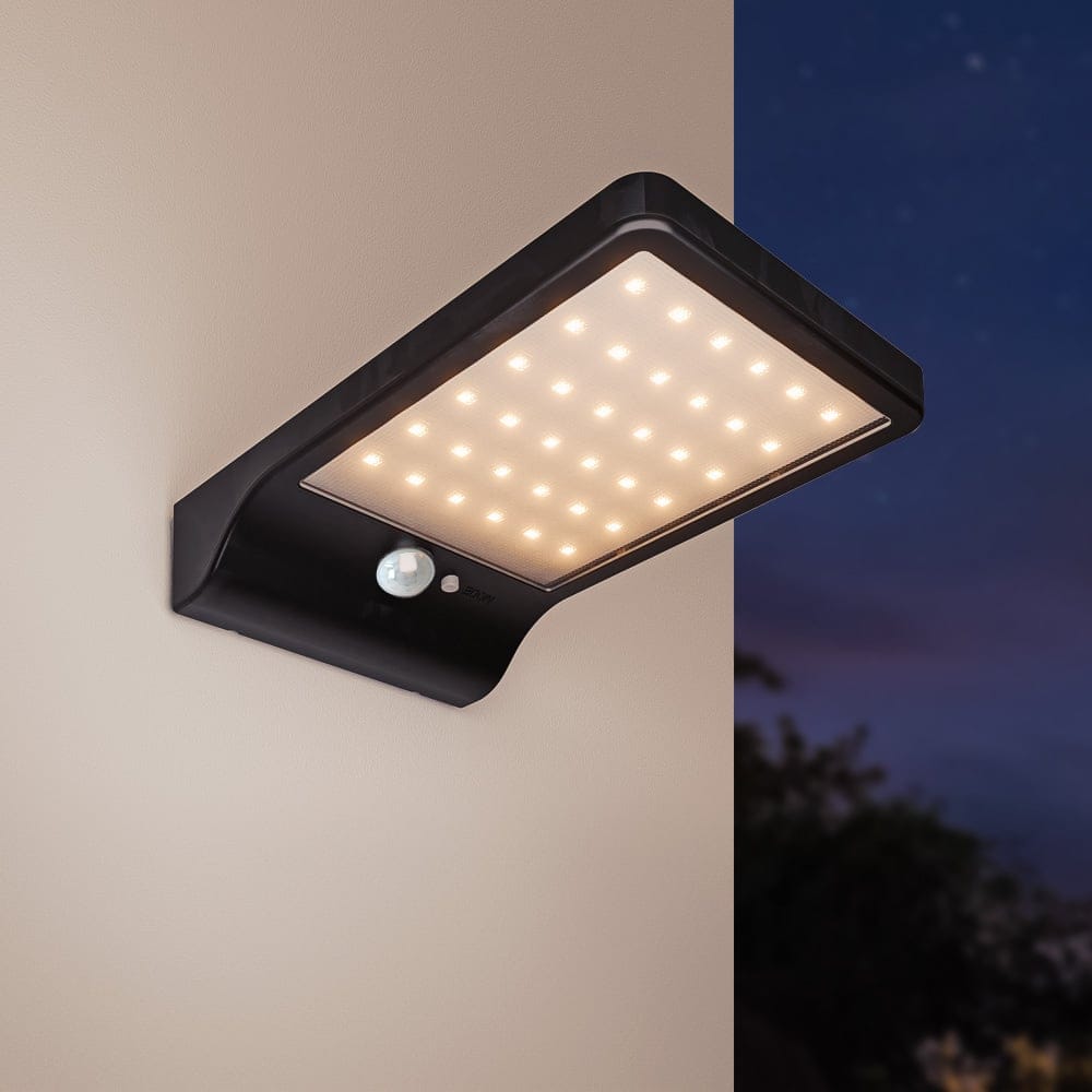 Macon - Solar Wandlamp met bewegingssensor - 36 LEDs - IP44 waterdicht - Zwart - Lantaarn afbeelding