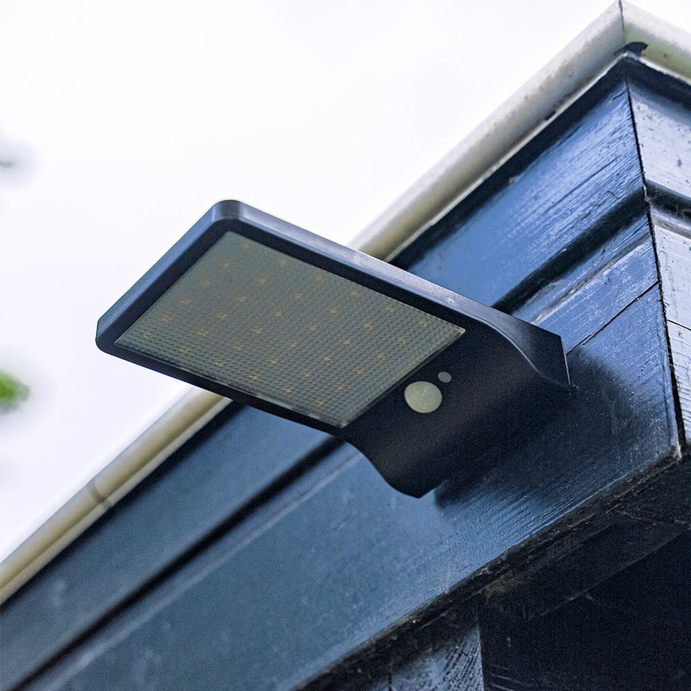 Macon - Solar Wandlamp met bewegingssensor - 36 LEDs - IP44 waterdicht - Zwart - Lantaarn afbeelding