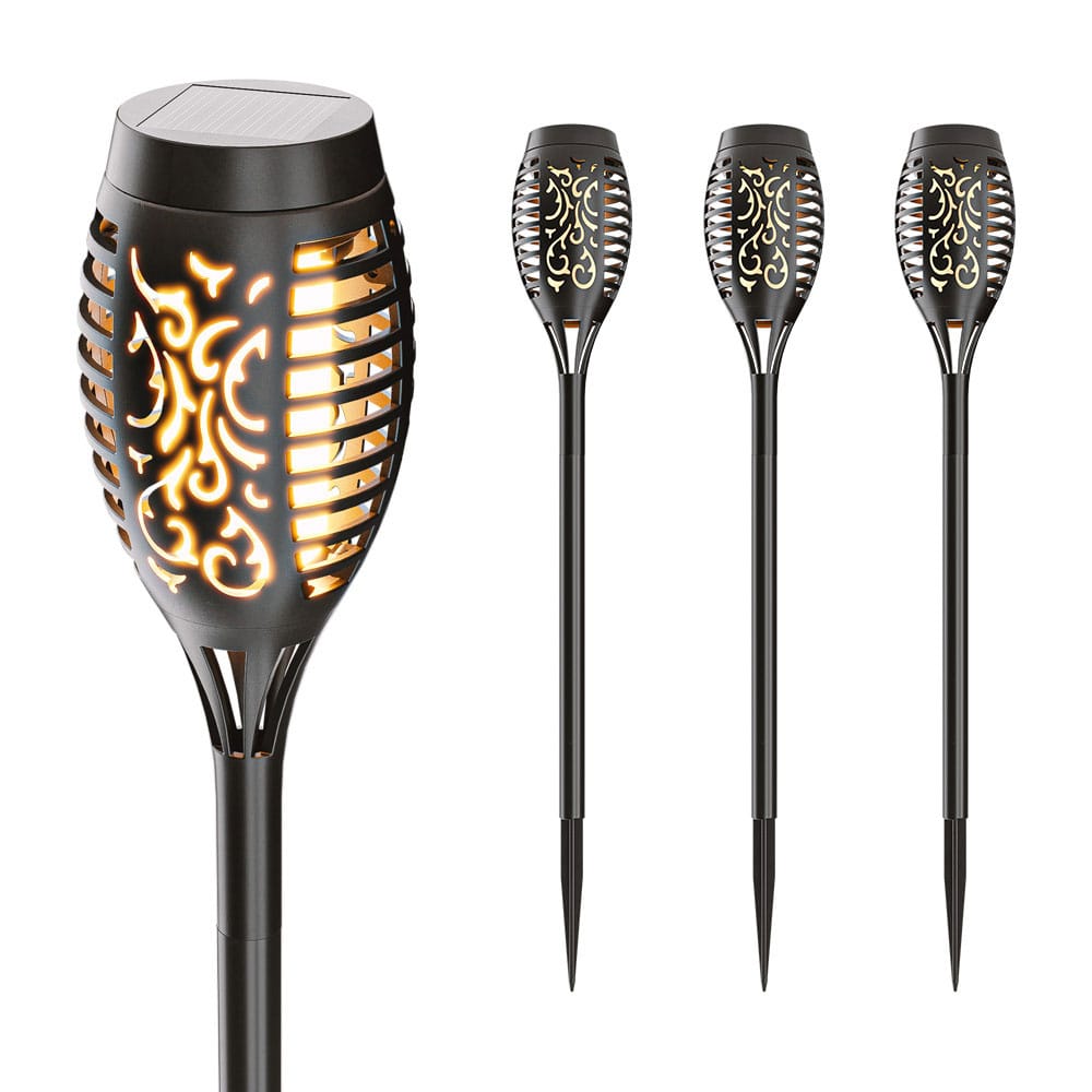 Avon 4x LED Solarlamp Tuinfakkel met vlammeneffect en schemerschakelaar 2200K extra warm wit IP44 Spatwaterdicht Prikspot 50cm Solar tuinverlichting