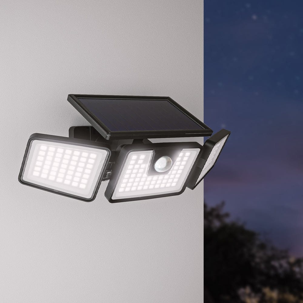 Edon - Solar Wandlamp met sensor - 6500K daglicht wit - Bewegingsmelder en Schemerschakelaar - IP44 waterdicht - Zwart afbeelding