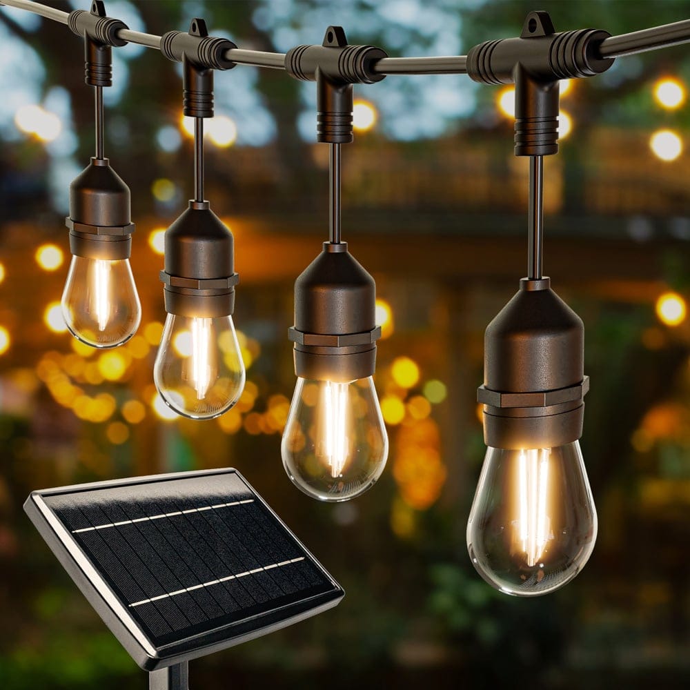 Solar String Light 14,6m S14 Filament Lampen 2700K Warm wit IP65 Waterdicht 4 Lichmodi 600 Lumen