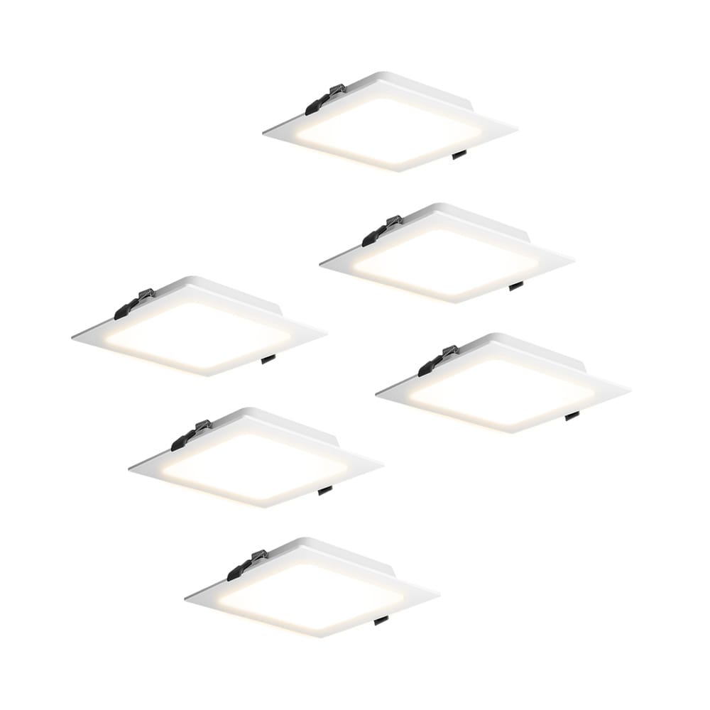 Set van 6 Virginia inbouwspots vierkant - 9 Watt 820 lumen - 2700K Warm wit - IP20 Stofdicht- 145x145mm - inbouwdiepte 25mm - Wit afbeelding