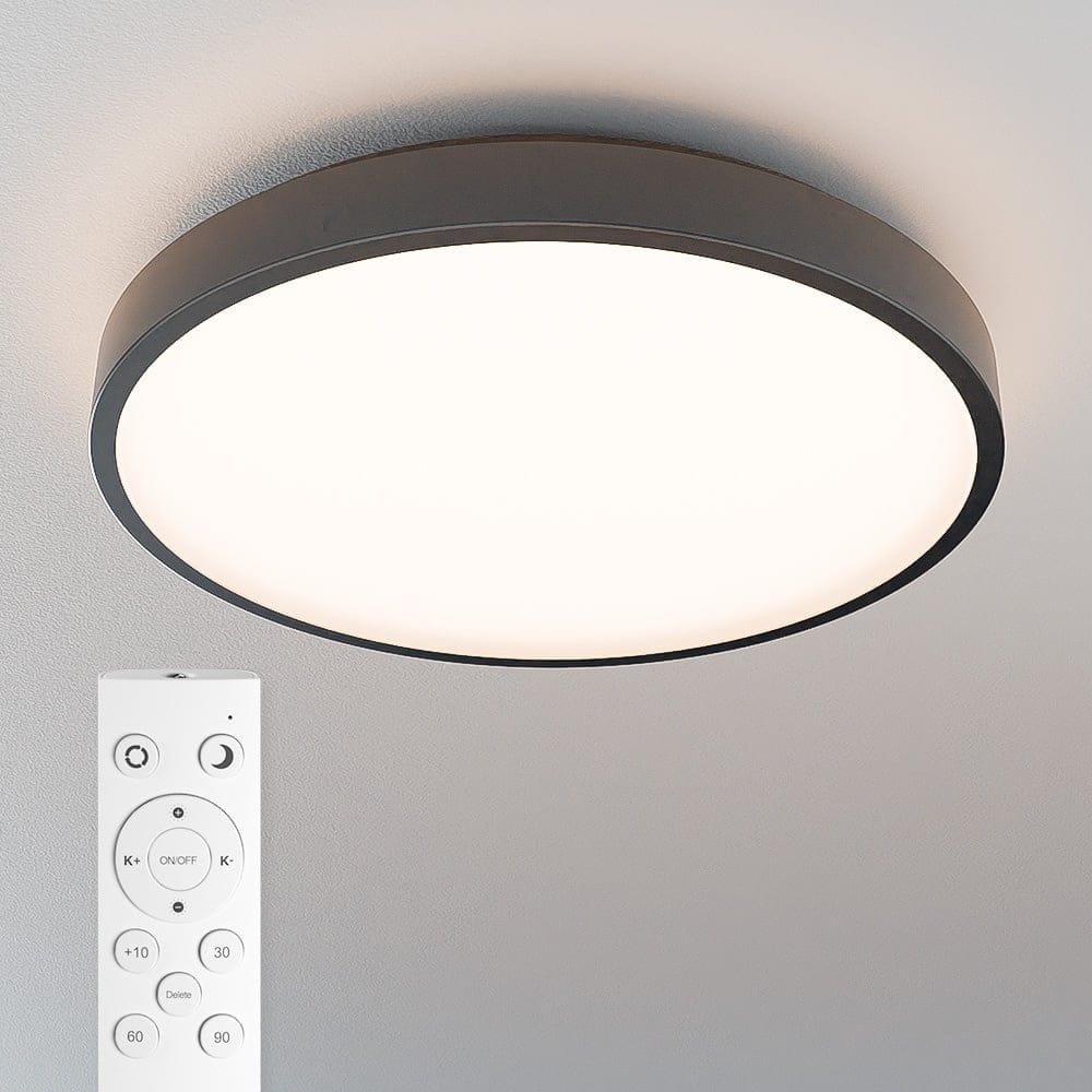 LED Plafondlamp zwart - IP44 waterdicht - 24 Watt 2600 lumen (108lm/w) - CCT lichtkleur instelbaar (3000K, 4000K & 6500K) - Incl. Afstandsbediening - Ø35 cm - LED Plafondlamp afbeelding