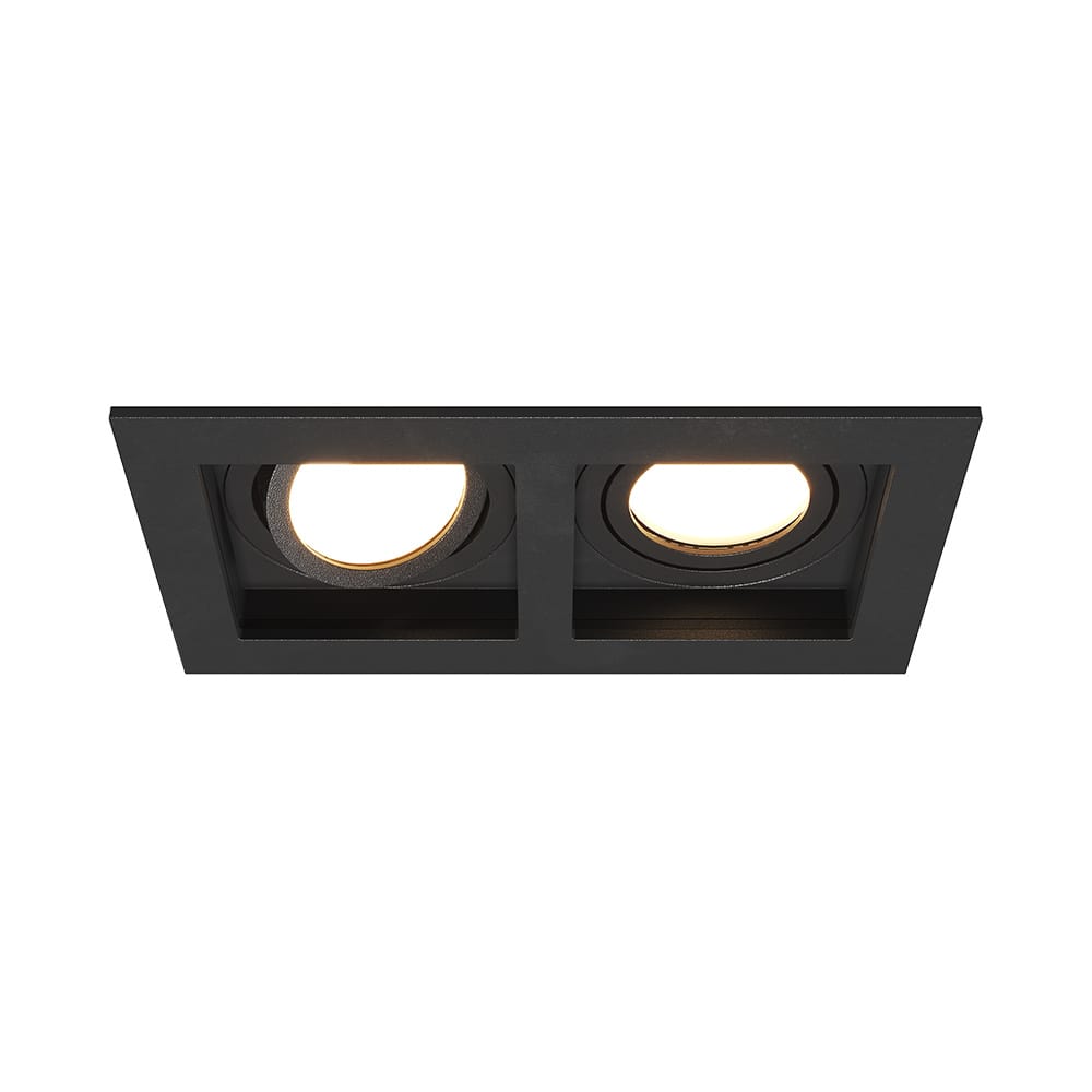 Fresno Dubbele Inbouwspot - Rechthoek - 2x GU10 - 4000K Neutraal wit - 10 Watt 800 lumen - Kantelbaar - IP20 stofdicht - Zwart afbeelding