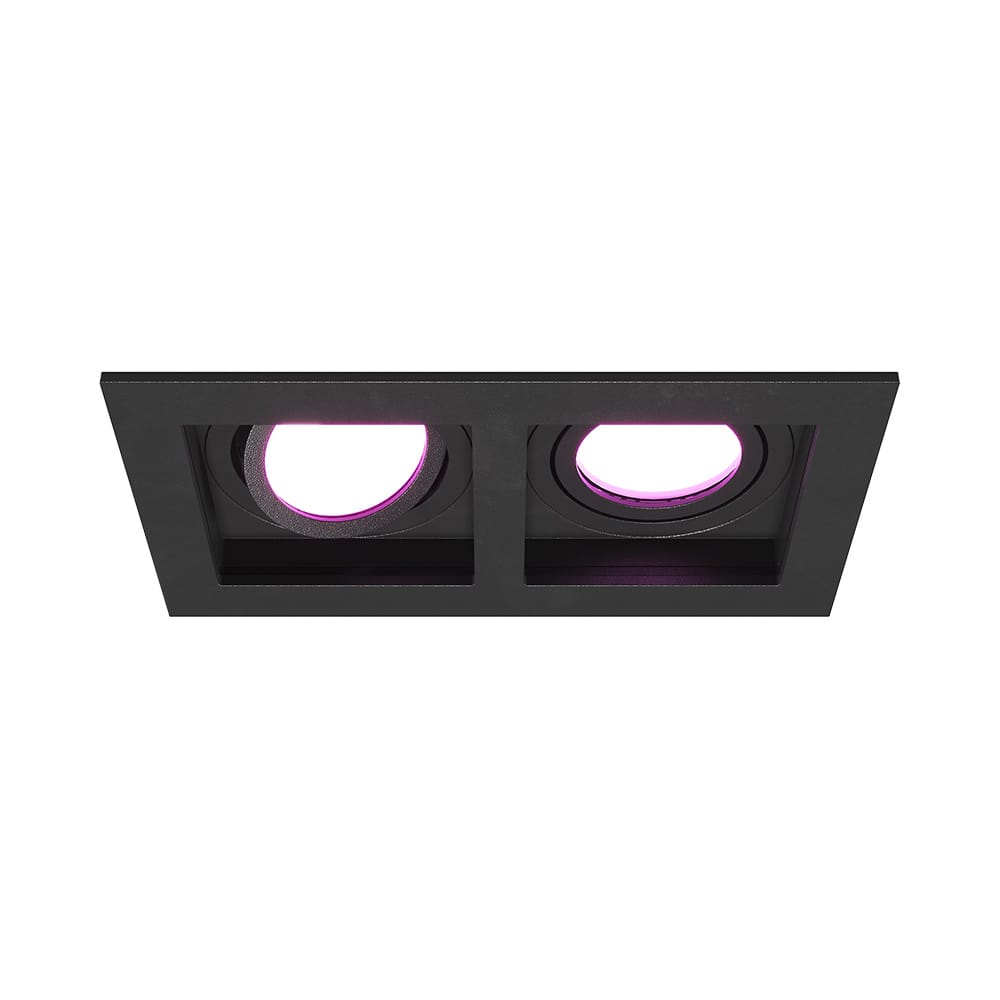 Fresno Dubbele Inbouwspot Rechthoek 2x GU10 RGBWW 16,5 miljoen kleuren 11 Watt 690 lumen Kantelbaar IP20 stofdicht Zwart