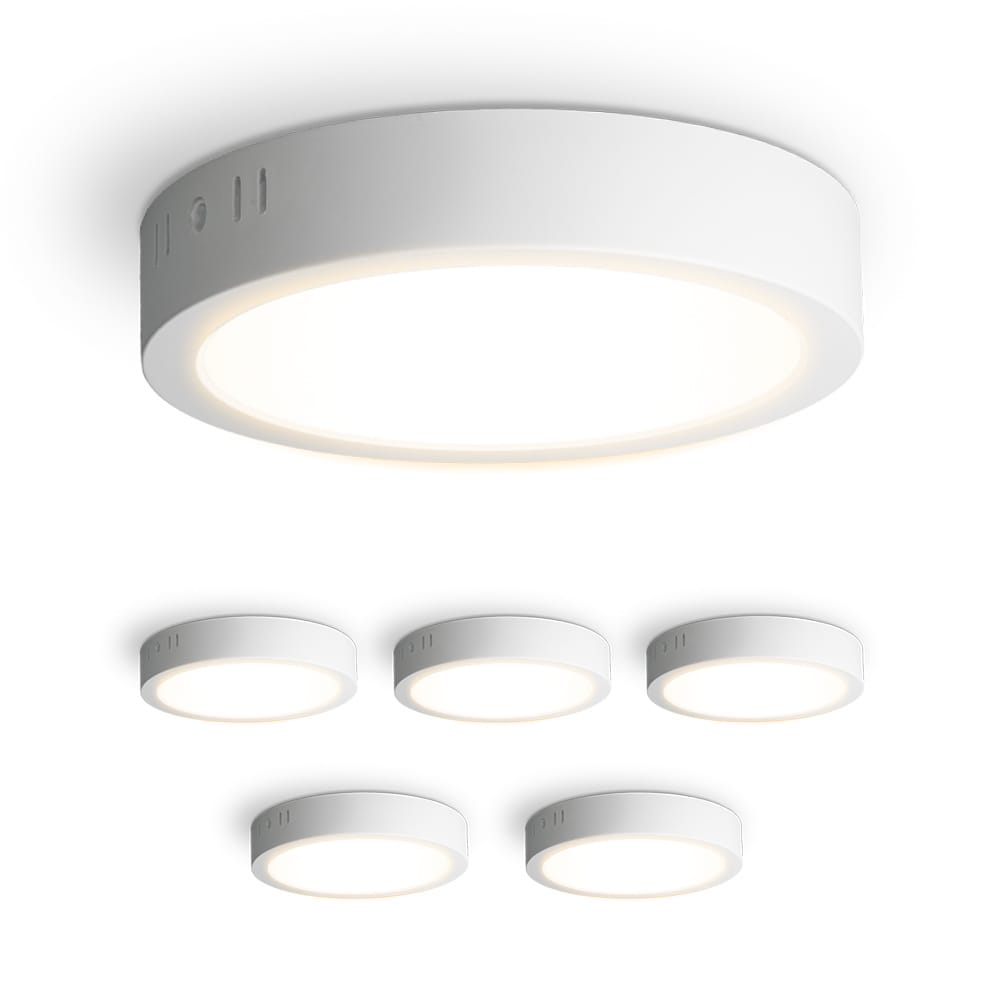 Set van 6 Indiana opbouwspots rond - 12 Watt 1160 Lumen - Wit - 2700K warm wit - LED downlight - IP20 stofdicht - 160mm afbeelding