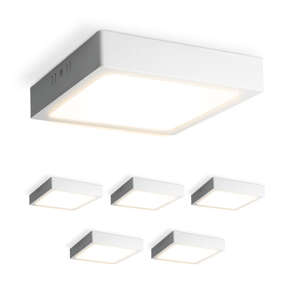 Set van 6 Carolina opbouwspots vierkant - 12 Watt 1160 Lumen - Wit - 2700K warm wit - LED downlight - IP20 stofdicht - 160mm afbeelding