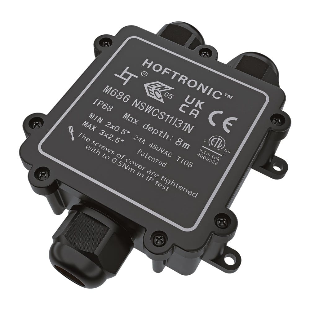 Lasdoos IP68 Waterdicht - 130x80x36mm - 3 ingangen - voor 2 en 3 aderige kabels (4-14mm) afbeelding