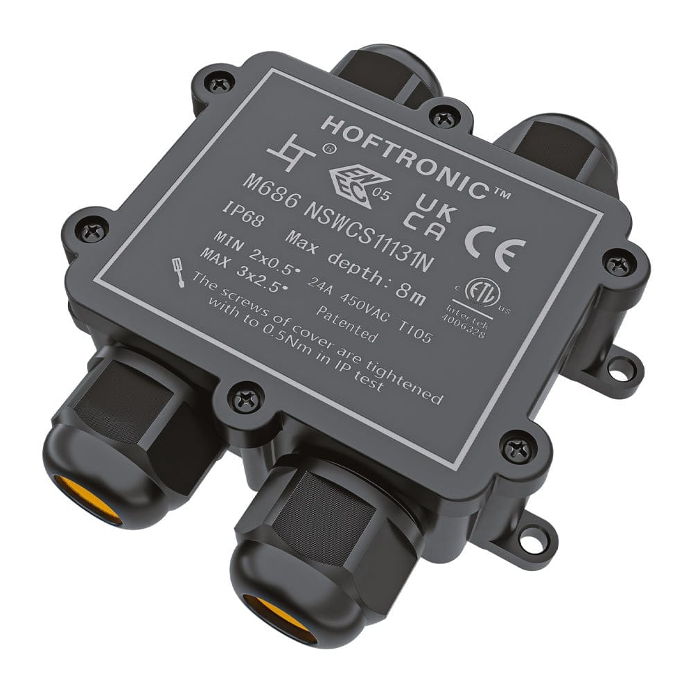 Lasdoos IP68 Waterdicht - 115x107x36mm - 4 ingangen - voor 2 en 3 aderige kabels (4-12mm) afbeelding