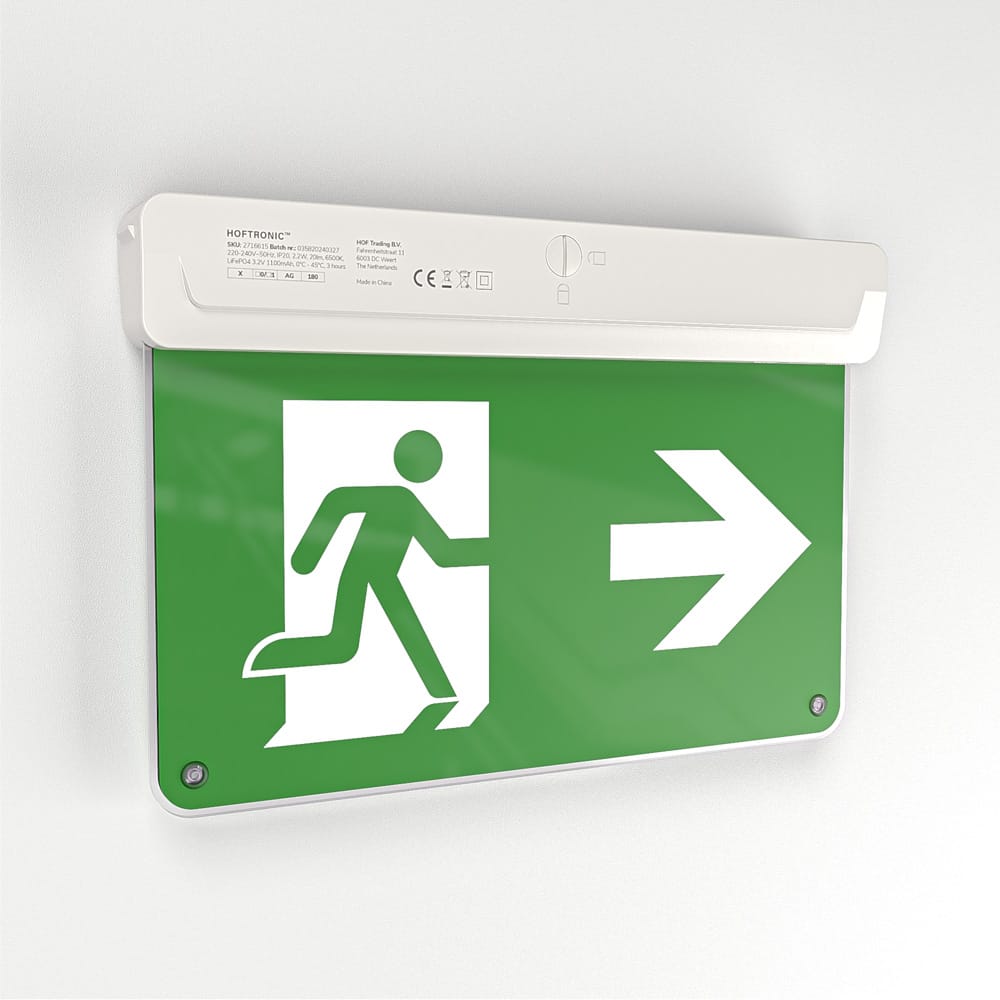 Tumu LED Noodverlichting met Accu Opbouw 5 montagemogelijkheden IP20 voor binnen 2,2 Watt 6500K Incl. Pictogram met vluchtwegaanduiding