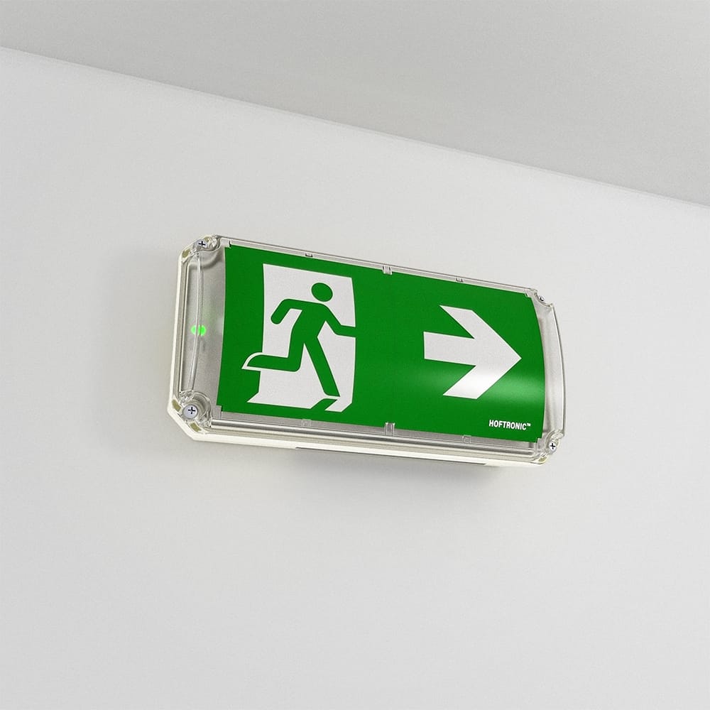 Robus LED Noodverlichting met Accu IK10 Bulkhead IP66 waterdicht 4,2 Watt 300 Lumen 3 uur Noodaccu Incl. pictogram voor vluchtwegaanduiding Autotest functie