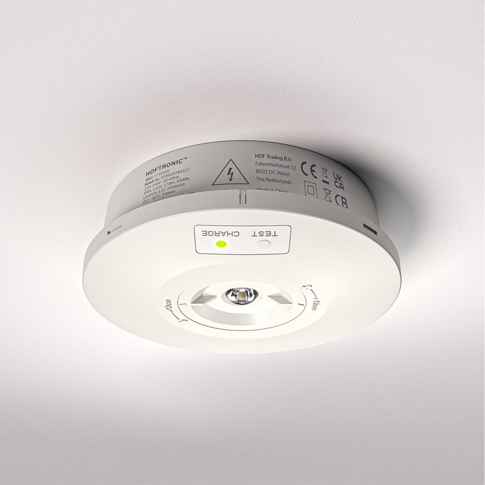 Fuga - LED Opbouwspot Rond Noodverlichting Wit - 3W 280lm - Verwisselbare lens - IP65 - 3 uur noodaccu (3300 mAh) - 6500K - Autotest functie afbeelding