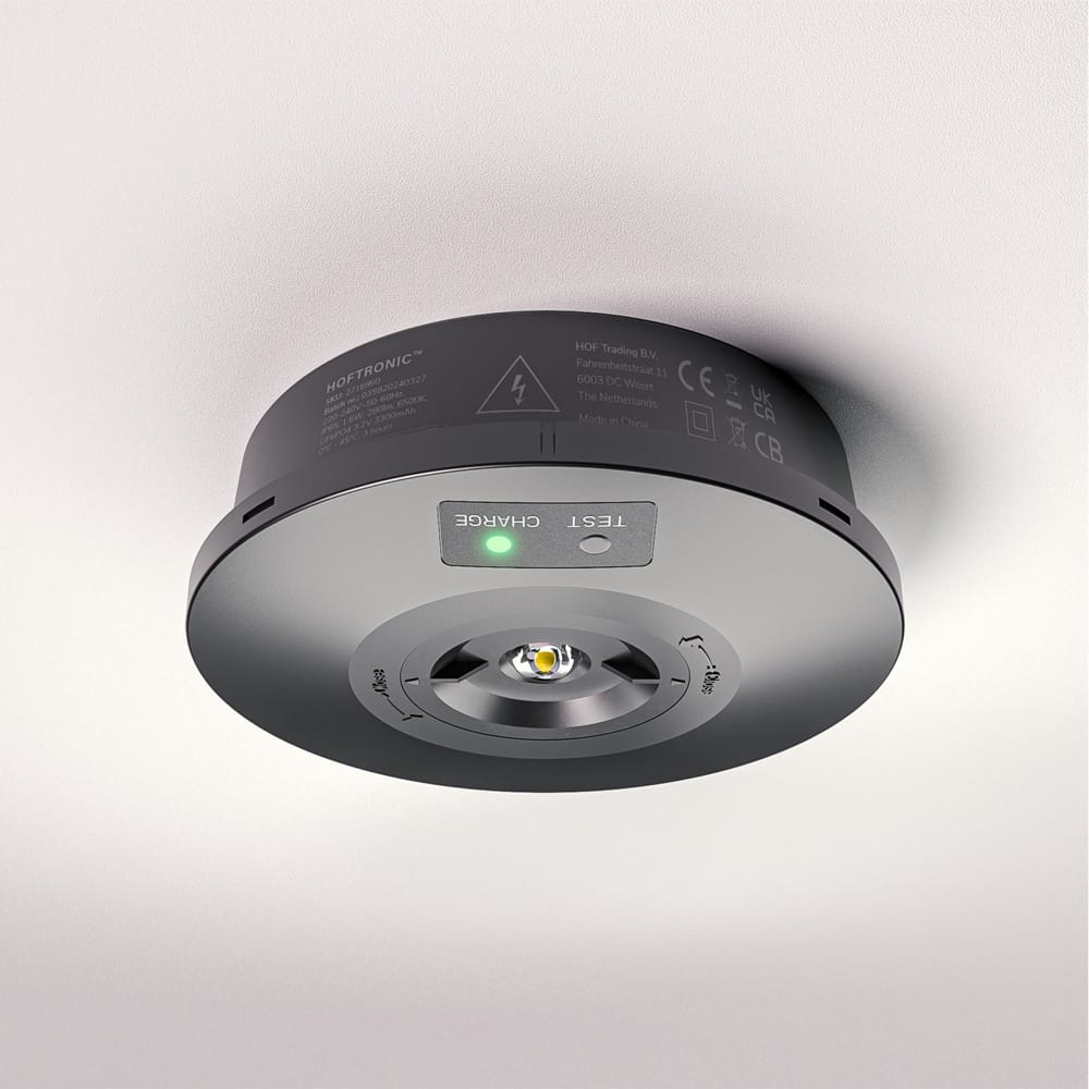 Fuga - LED Opbouwspot Rond Noodverlichting Zwart - 3W 280lm - Verwisselbare lens - IP65 - 3 uur noodaccu (3300mAh)- 6500K afbeelding