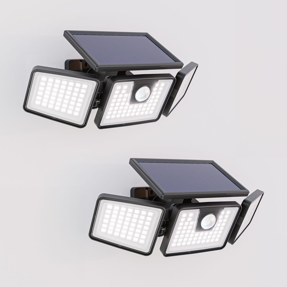 Set van 2 Edon Solar Wandlampen buiten met PIR bewegingssensor Incl. Schemerschakelaar IP44 waterdicht 156 LED's 7 watt 6500K 700 lumen daglicht wit licht Zwart