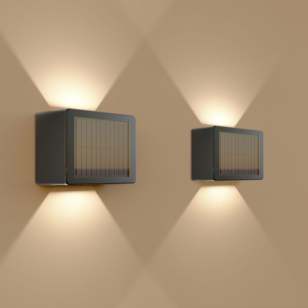 Set van 2 Louis - Solar LED Wandlamp - Kubus - Up&Downlight - CCT warm wit-koud wit - Zwart- IP65 waterdicht - 4 LEDs - tuinverlichting - buitenlamp afbeelding
