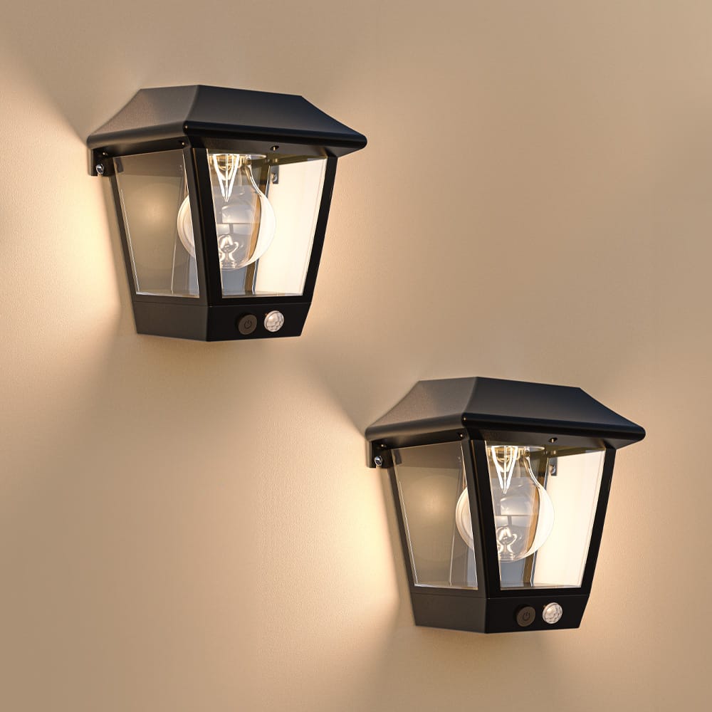 Set van 2 Cairo - Solar Wandlamp - met PIR bewegingssensor - 3000K warm witte lichtbron - IP44 waterdicht - Zwart - Tuinverlichting - Buitenlamp afbeelding
