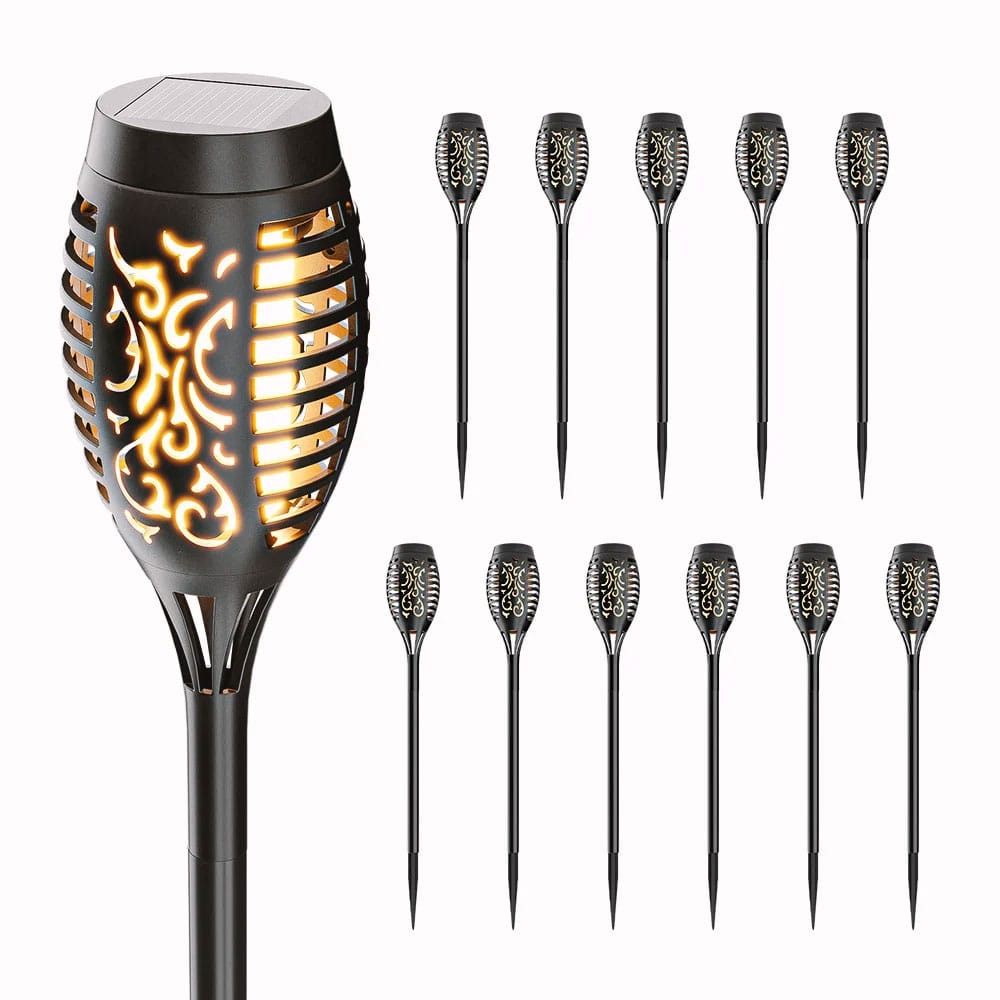 Set van 12 Avon - Solar tuinfakkels - Met realistisch vlameffect - Incl. schemerschakelaar - 2200K warmwit - IP65 waterdicht - 50 centimeter hoog afbeelding